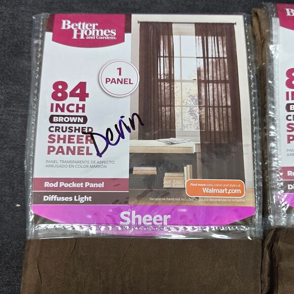 2 Brown Crushed 84" & 1 Voile Sheer 63" Curtain Panel Chocolate Brown - Picture 4 of 12
